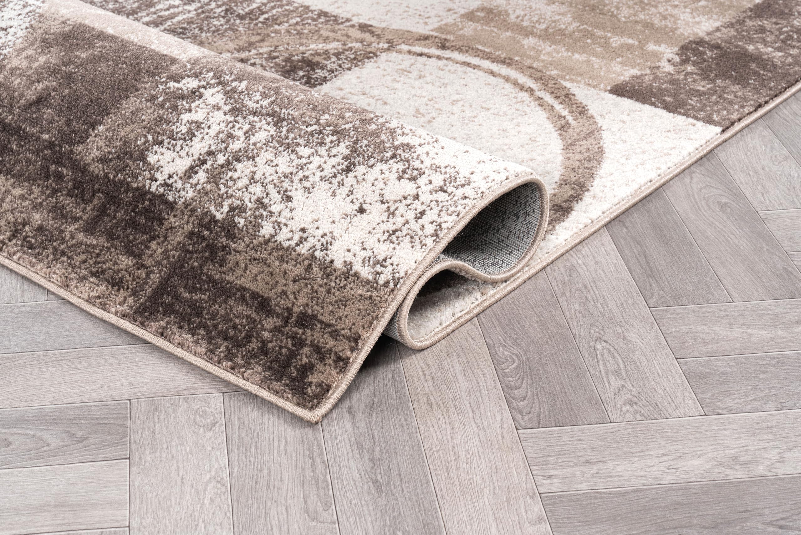 Rugshop Contemporary Abstract Circle Design Soft Area Rug 3'3'' X 5' Brown