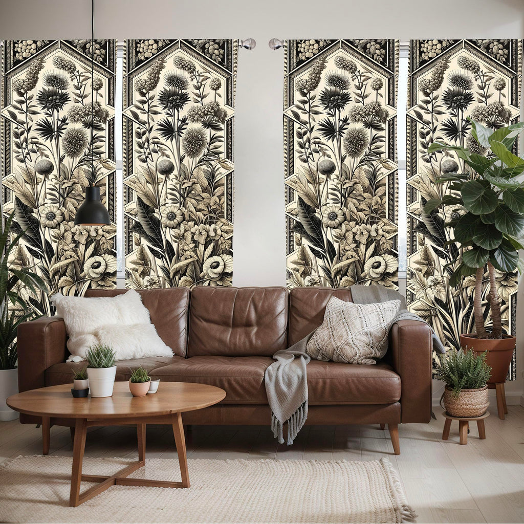 Ambesonne Botanical Art Window Curtains Pack Of 2, Leafy Floral Huddle Composition With Nostalgia Tones Oriental Details, Lightw