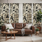 Ambesonne Botanical Art Window Curtains Pack Of 2, Leafy Floral Huddle Composition With Nostalgia Tones Oriental Details, Lightw