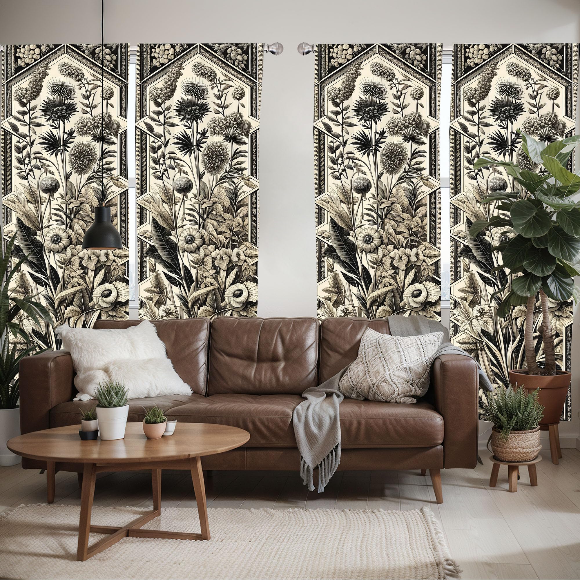 Ambesonne Botanical Art Window Curtains Pack Of 2, Leafy Floral Huddle Composition With Nostalgia Tones Oriental Details, Lightw