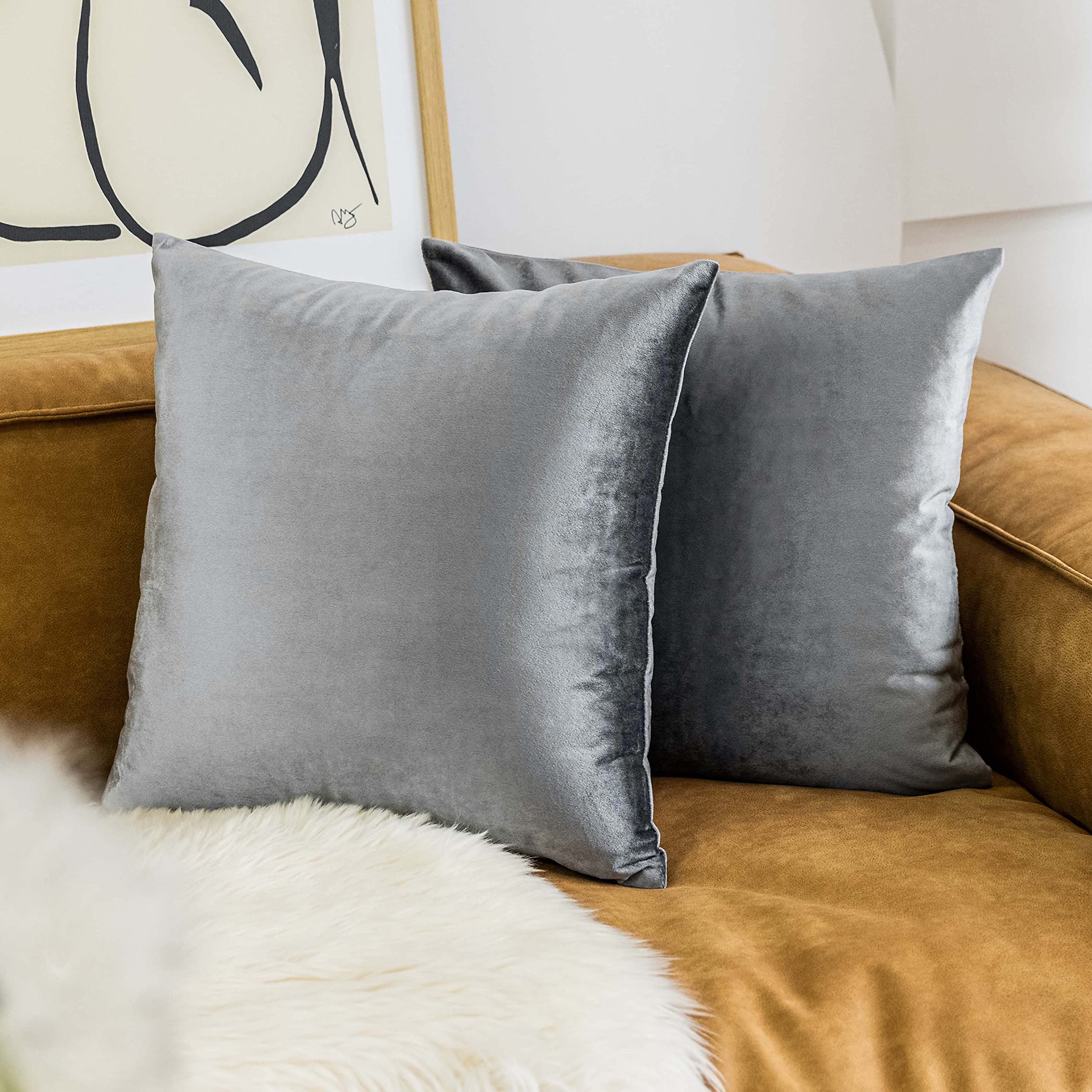 Home Brilliant Grey Euro Shams 26X26 Pillow Cover Set Of 2 Square Large Accent Pillowcases For Bed Room Office Sofa Men Father'S