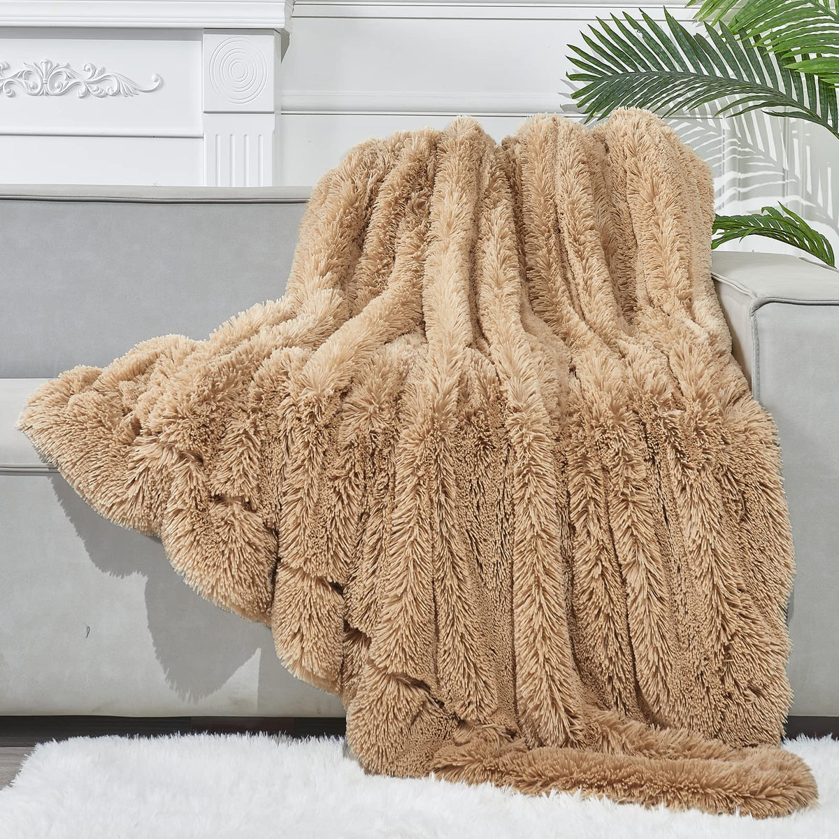 Gonaap Fuzzy Faux Fur Throw Blanket Brown Super Soft Cozy Plush Fuzzy Shaggy Blanket For Couch Sofa Bed (Brown, Throw(50'X60')
