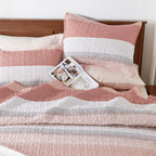 Andency King Size Quilt Set Blush Pink, 3 Pieces Summer Ultra Soft Lightweight Bedspreads & Coverlets Set, Patchwork Striped Quilted Bedding Sets For All Seasons (1 Quilt, 2 Pillow Shams)