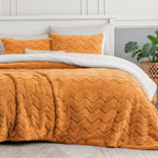 Bedelite Fluffy King Size Comforter Set - Super Soft Sherpa Burnt Orange Comforter For King Size Bed, Luxury Warm Bedding Set Fo