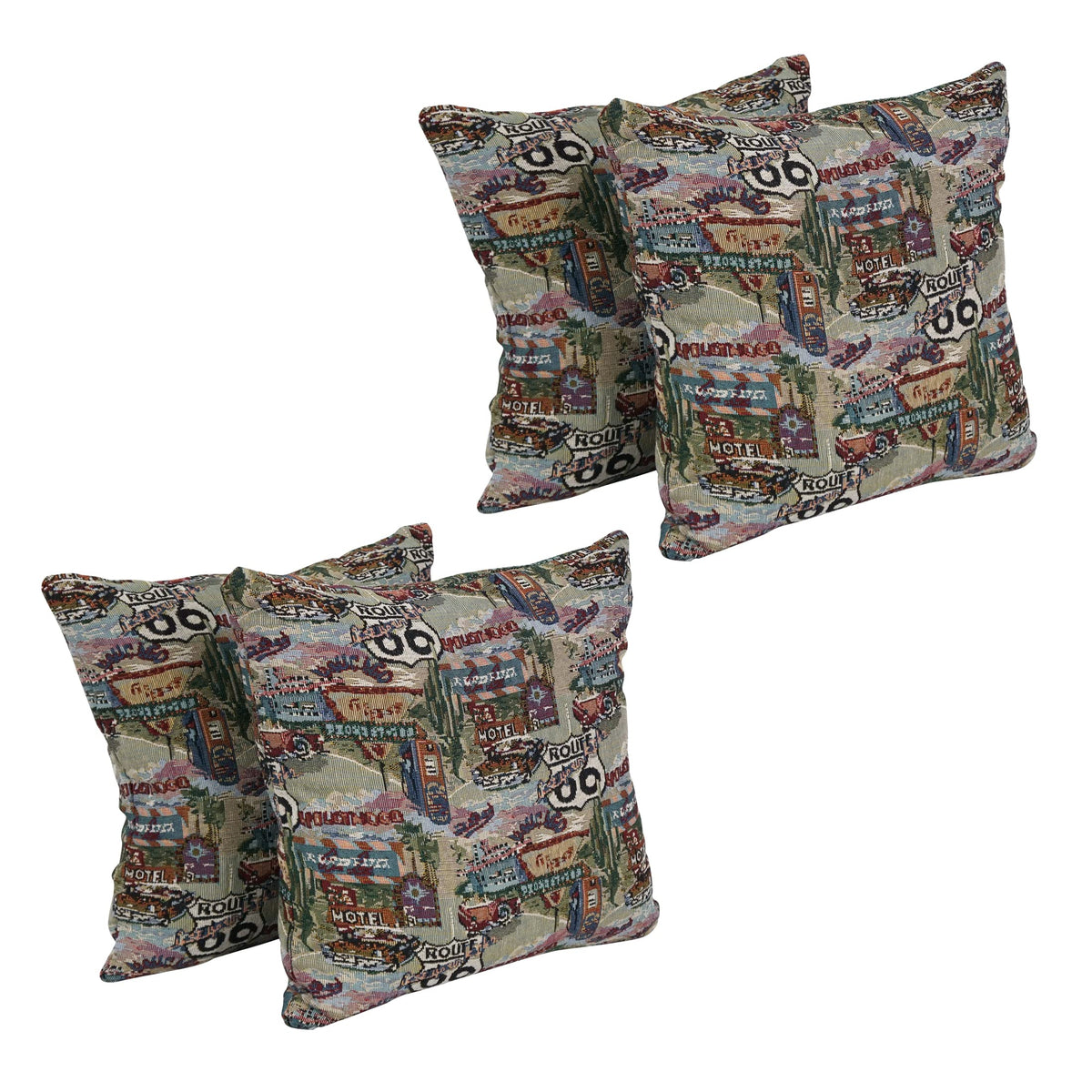 Blazing Needles Tapestry Throw Pillow, 17&quot;, Route 66 4 Count