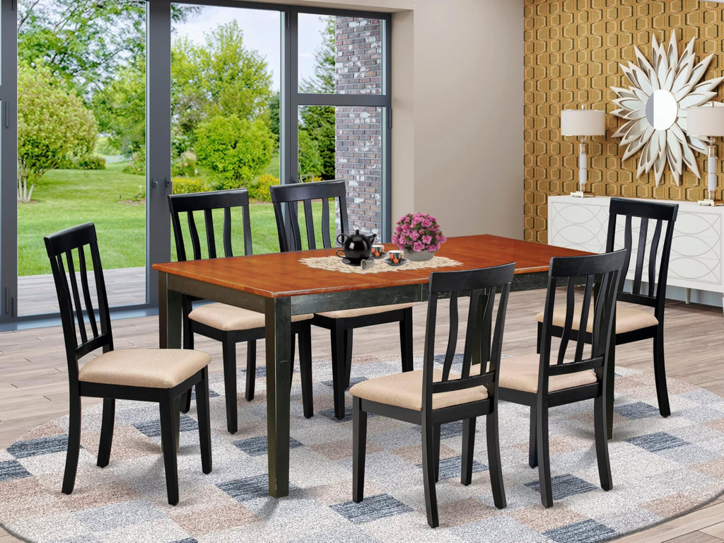 East West Furniture NIAN7-BCH-C 7 Piece Modern Dining Table Set Consist of a Rectangle Wooden Table with Butterfly Leaf and 6 Linen Fabric Upholstered Chairs, 36x66 Inch, Black & Cherry