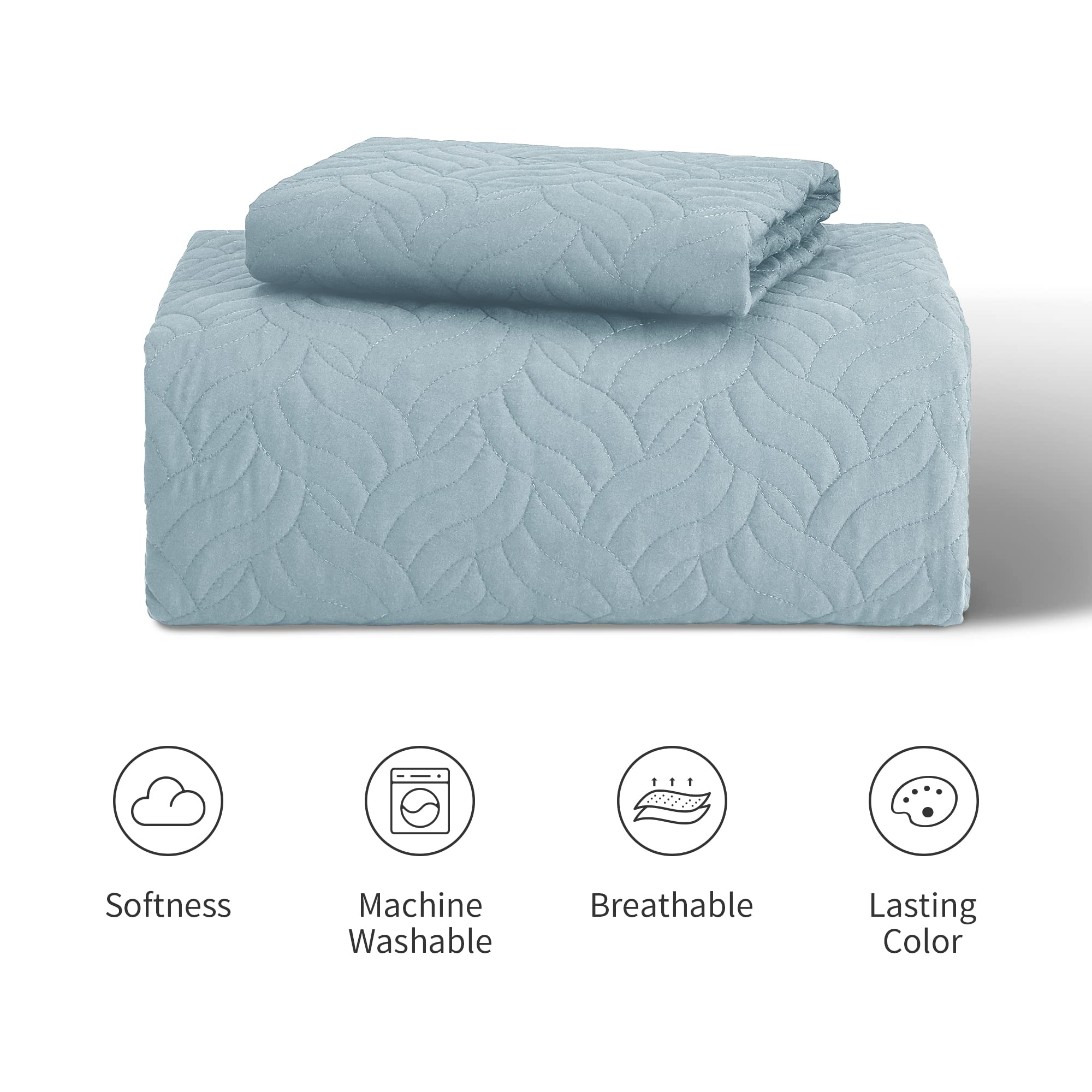 Love'S Cabin Twin Quilt Set Light Blue Bedspreads - Soft Bed Summer Quilt Lightweight Microfiber Bedspread- Modern Style Wave Pa