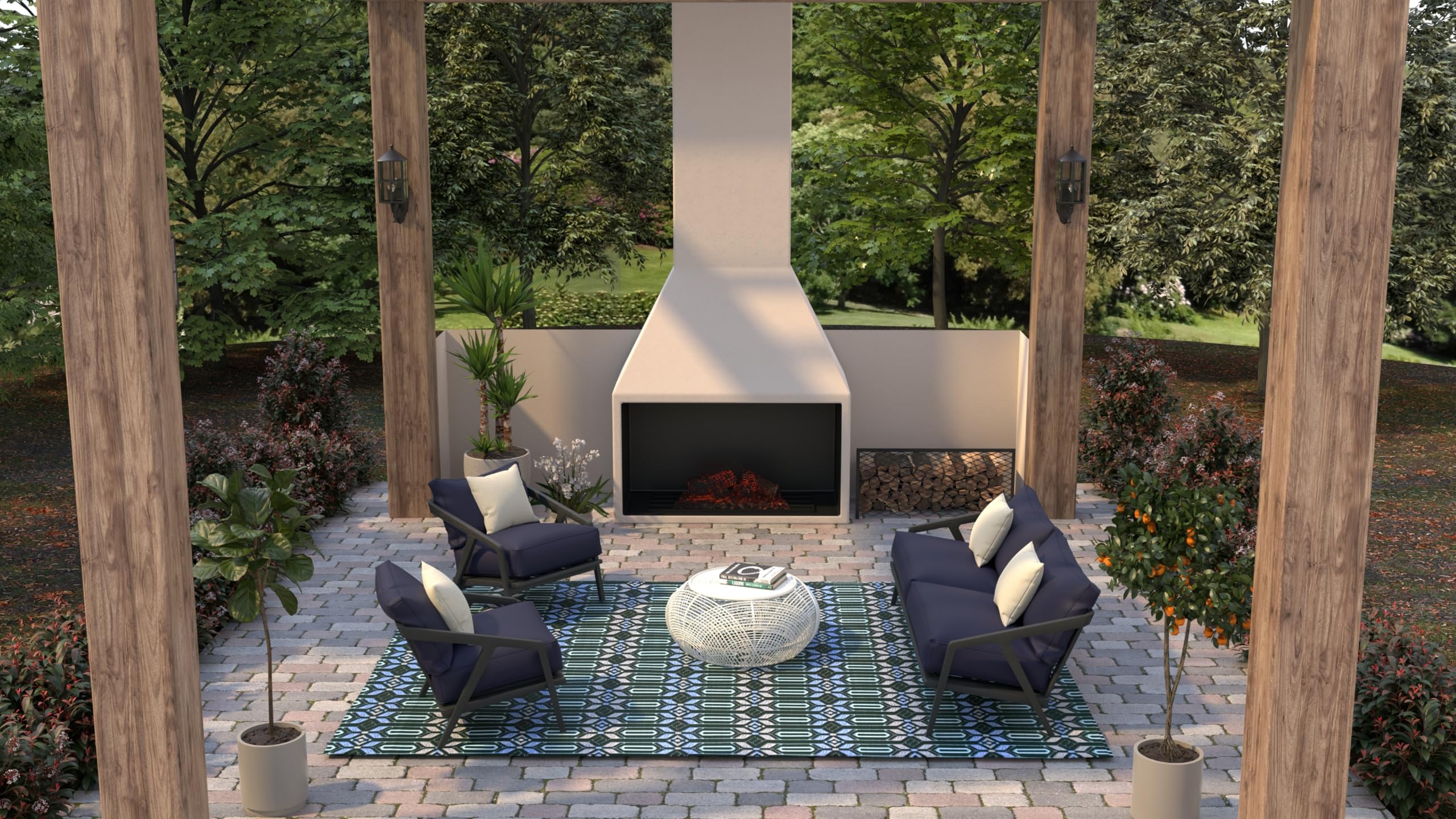 Mad Mats Geometric Outdoor Rug, Reversible Plastic Mat (5' X 8', Moroccan - Dark Periwinkle)