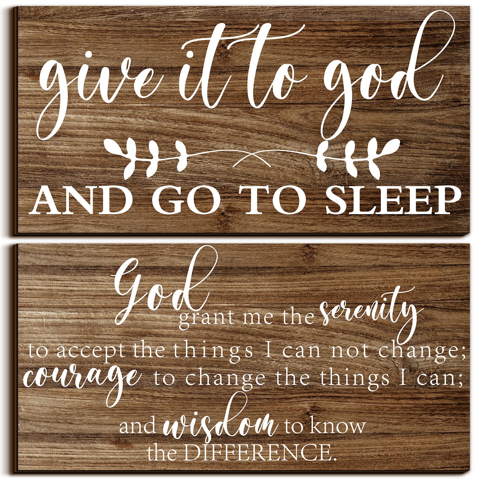 2 Pcs Bedroom Wall Decor Give It to God and Go to Sleep Sign Serenity Prayer Sign Farmhouse Wall Art Vintage Prayer Wall Art Abo