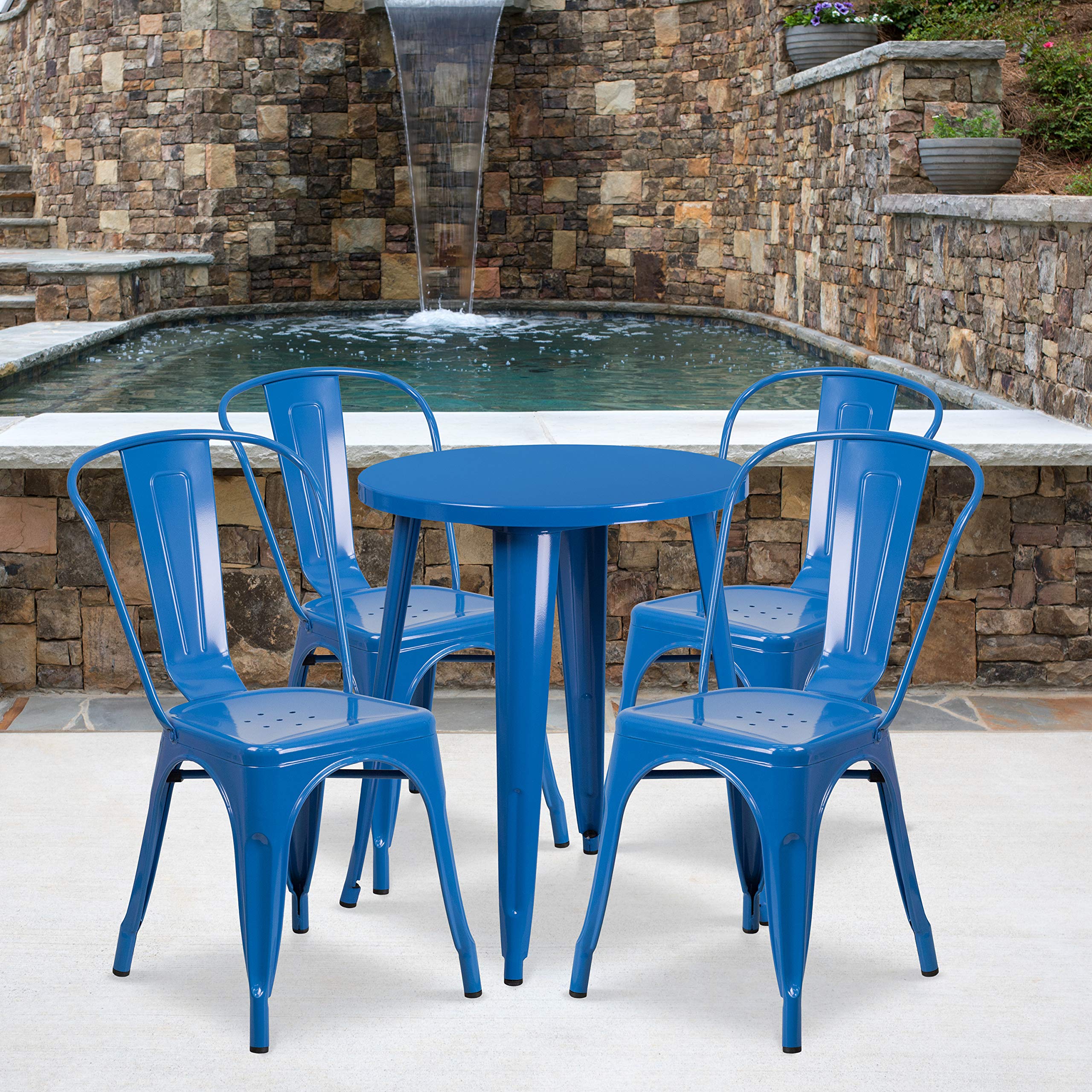 Flash Furniture Chauncey Commercial Grade 24&quot; Round Blue Metal Indoor-Outdoor Table Set With 4 Cafe Chairs