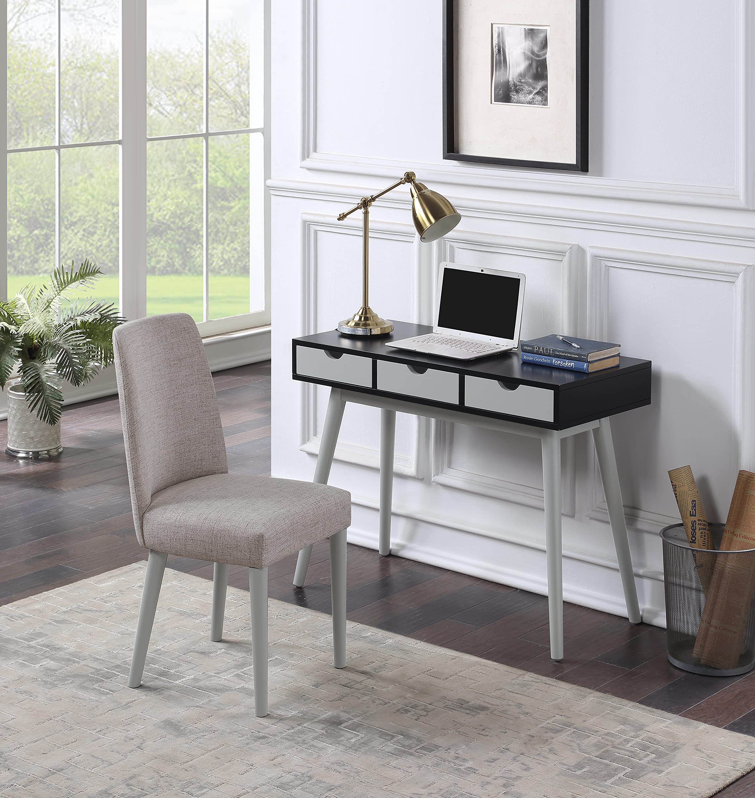 Olive & Opie Burton 3 Drawer Desk, Black & Gray