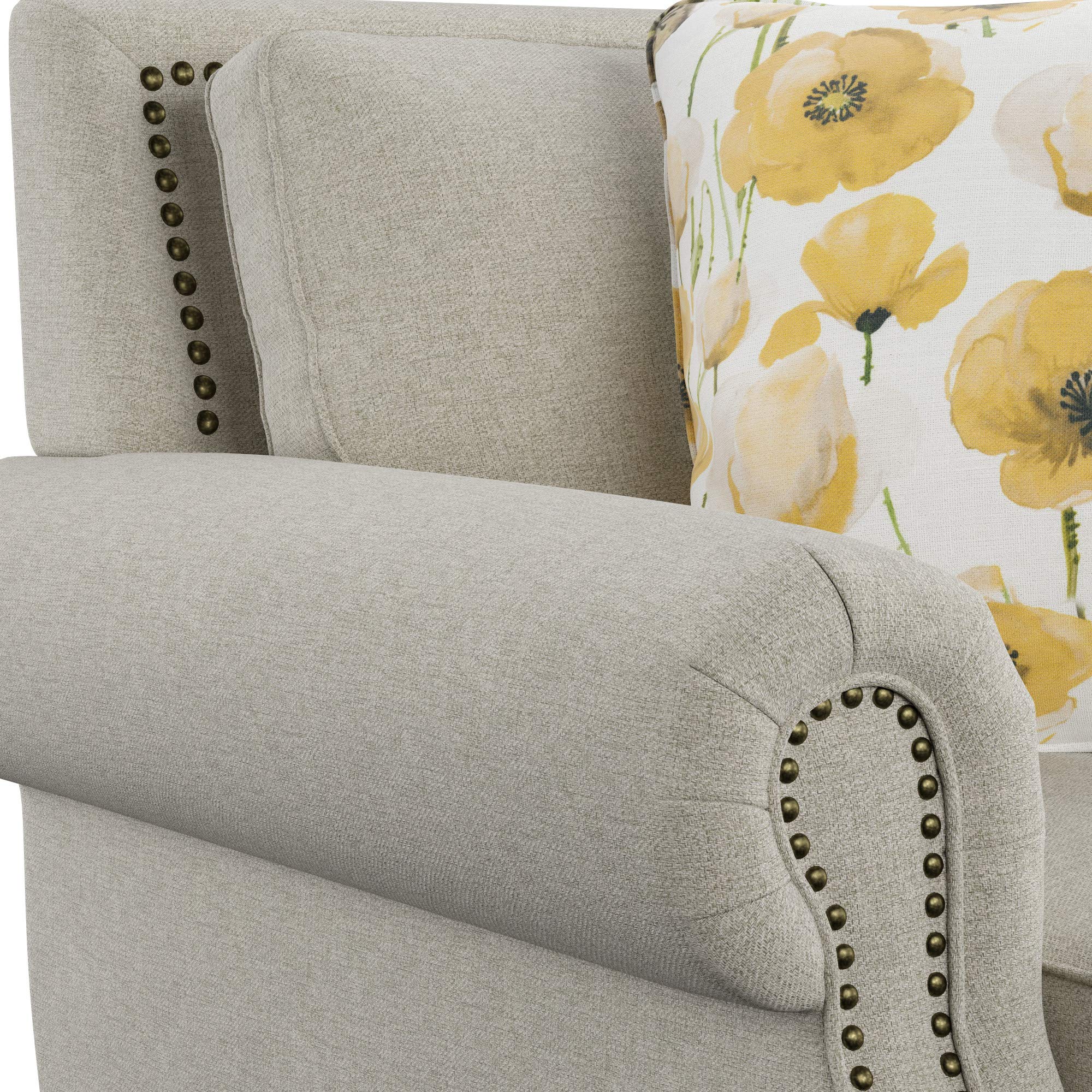 Madrona Burke Mia Saxon Beige Loveseat with Rolled Arms, Nail Head Trim, and Wood Legs