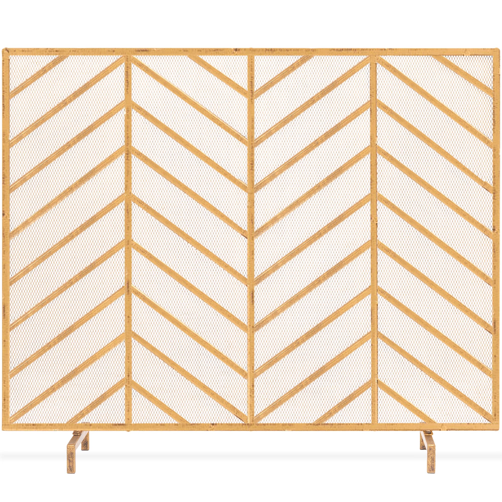 Best Choice Products 38x31in Single Panel Handcrafted Wrought Iron Mesh Chevron Fireplace Screen, Fire Spark Guard for Living Ro