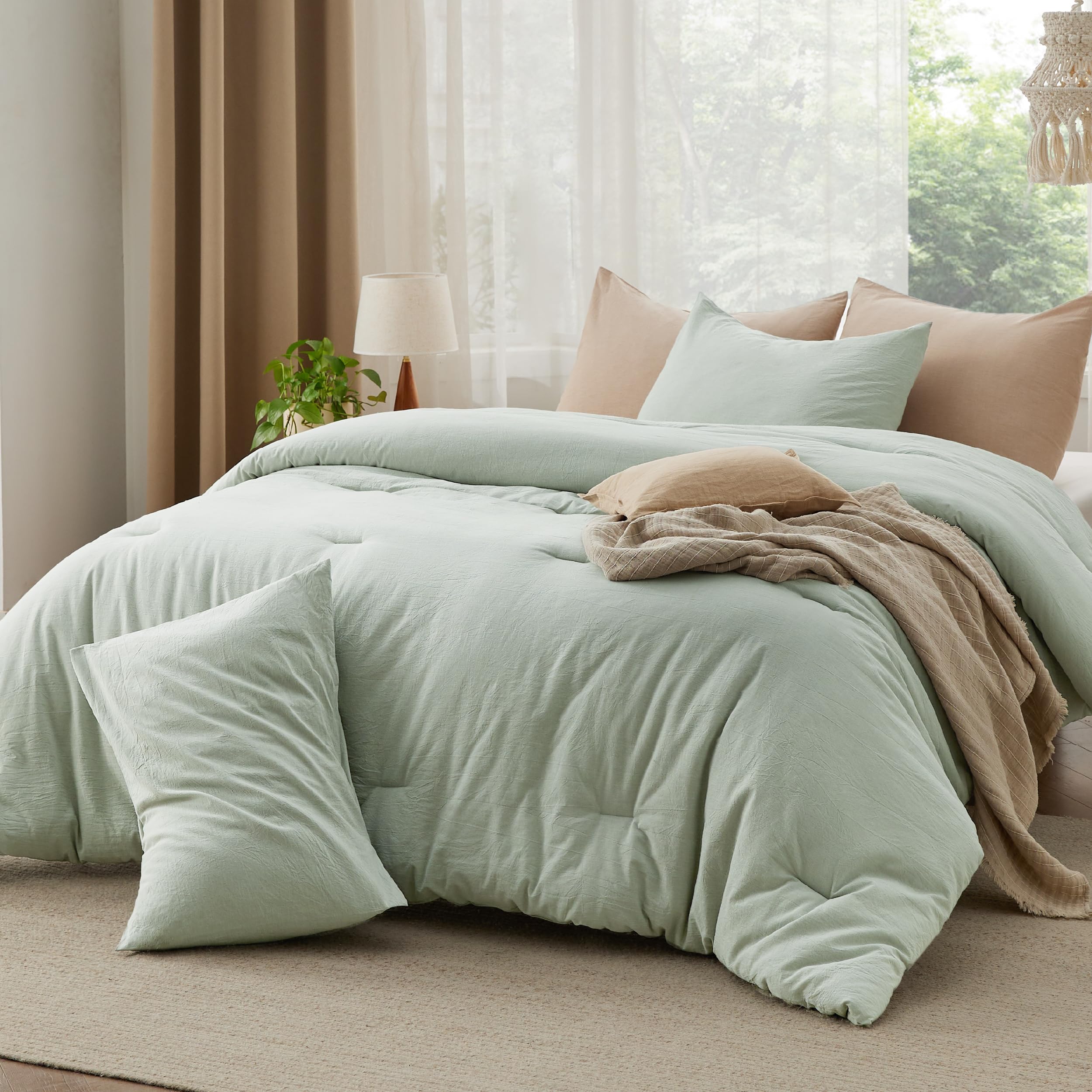 Bedsure Comforter Set King Size Sage Green - Cotton Fabric With Microfiber Inner Fill, King Comforter Set For All Seasons, 3 Pieces, 1 Comforter (104'X90') And 2 Pillow Cases (20'X36')