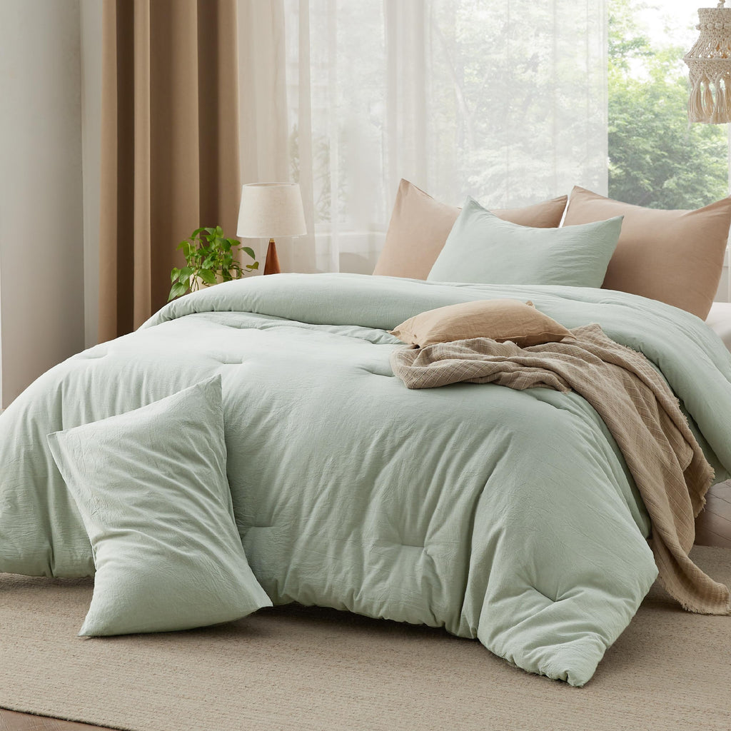Bedsure Comforter Set King Size Sage Green - Cotton Fabric With Microfiber Inner Fill, King Comforter Set For All Seasons, 3 Pieces, 1 Comforter (104'X90') And 2 Pillow Cases (20'X36')