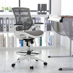 Flash Furniture Waylon Mid-Back Swivel Office Chair with Adjustable Foot Ring and Seat Height, Ergonomic Mesh Chair with Armrests, Gray/White