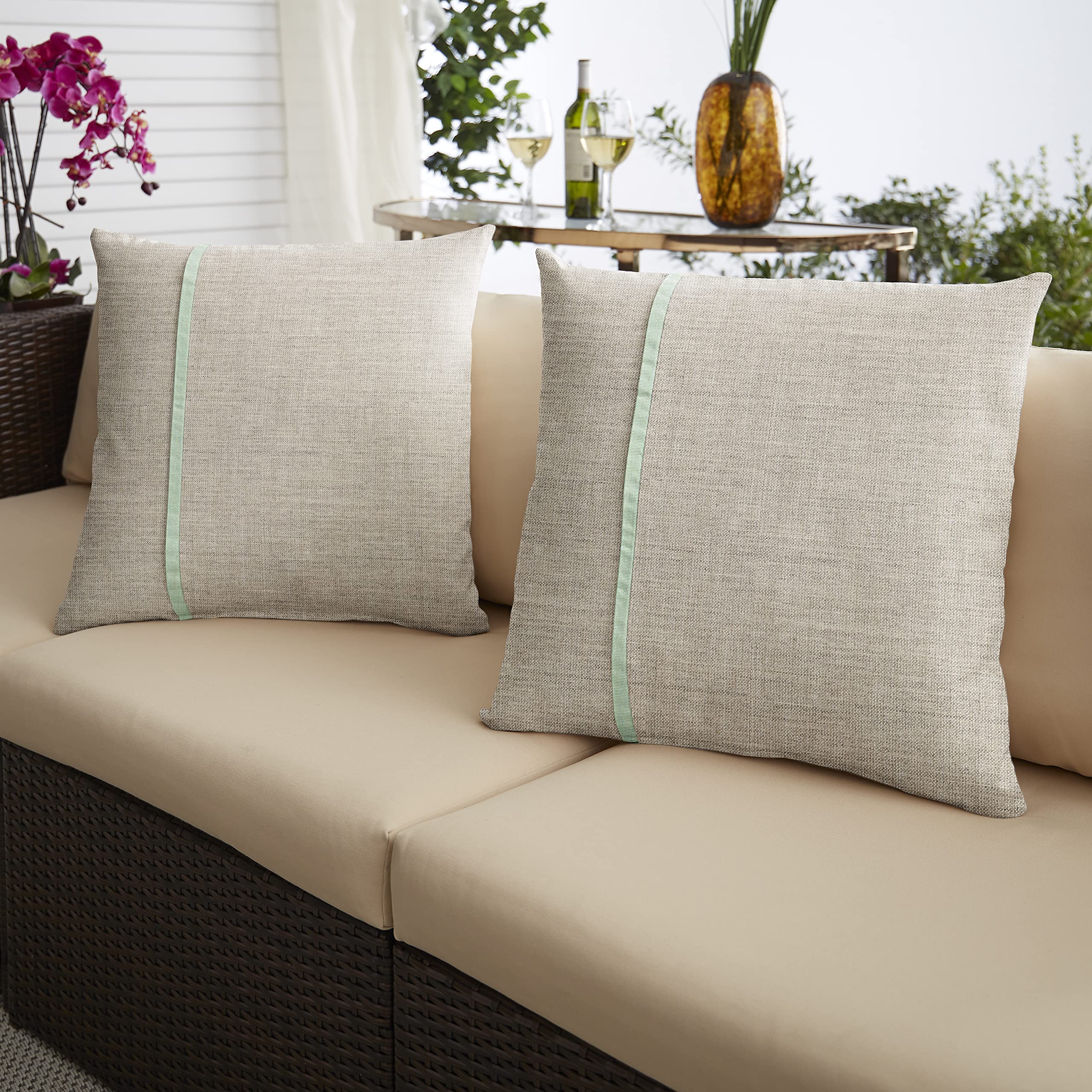 Sorra Home Indoor Outdoor Sunbrella Square Pillows, Set Of 2, 20 X 20, Silver Grey & Light Spa Green