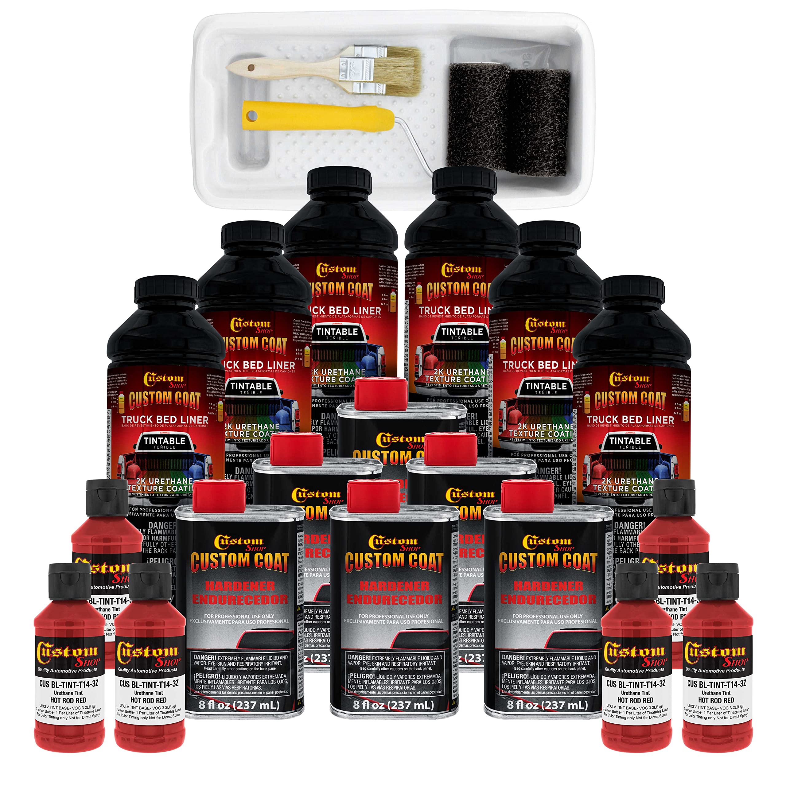 Custom Coat Hot Rod Red 1.5 Gallon (6 Quart) Urethane Roll-On, Brush-On Or Spray-On Truck Bed Liner Kit With Roller And Brush Ap