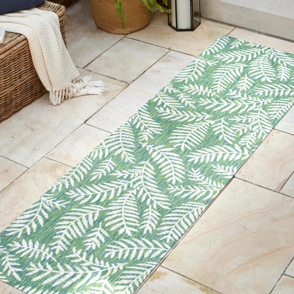 Jonathan Y Smb119G-28 Nevis Palm Frond Indoor Outdoor Area Rug, Coastal Casual Country & Floral Easy Cleaning,Bedroom,Kitchen,Backyard,Patio,Non Shedding, Cream/Green, 2 X 8