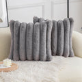 Neelvin Grey Faux Fur Cozy Soft Striped Decorative Throw Pillow Covers 20X20 Inch Set Of 2,Velvet Pillowcase Cushion Case For So