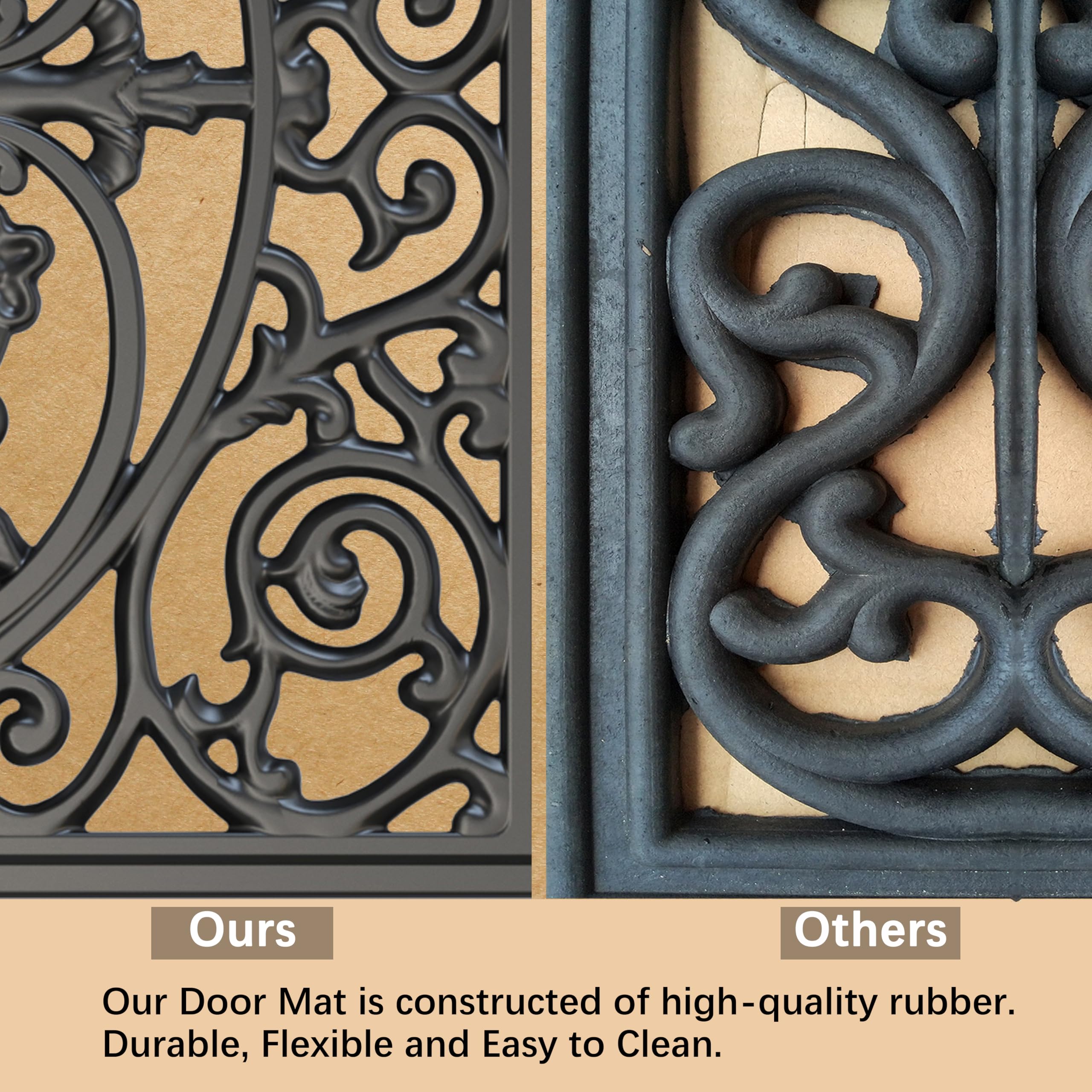 Fiozor Original Rubber Door Mat,Easy Clean,Waterproof Doormats For Patio,Entry,Deck (Black Flower, 30 * 18')