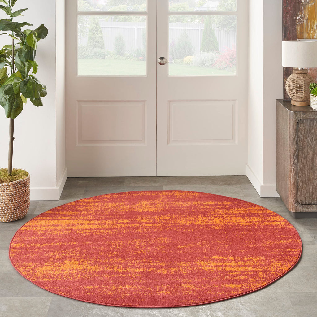 Nourison Essentials Indoor/Outdoor Red 4' X Round Area Rug, Easy Cleaning, Non Shedding, Bed Room, Living Room, Dining Room, Backyard, Deck, Patio (4 Round)