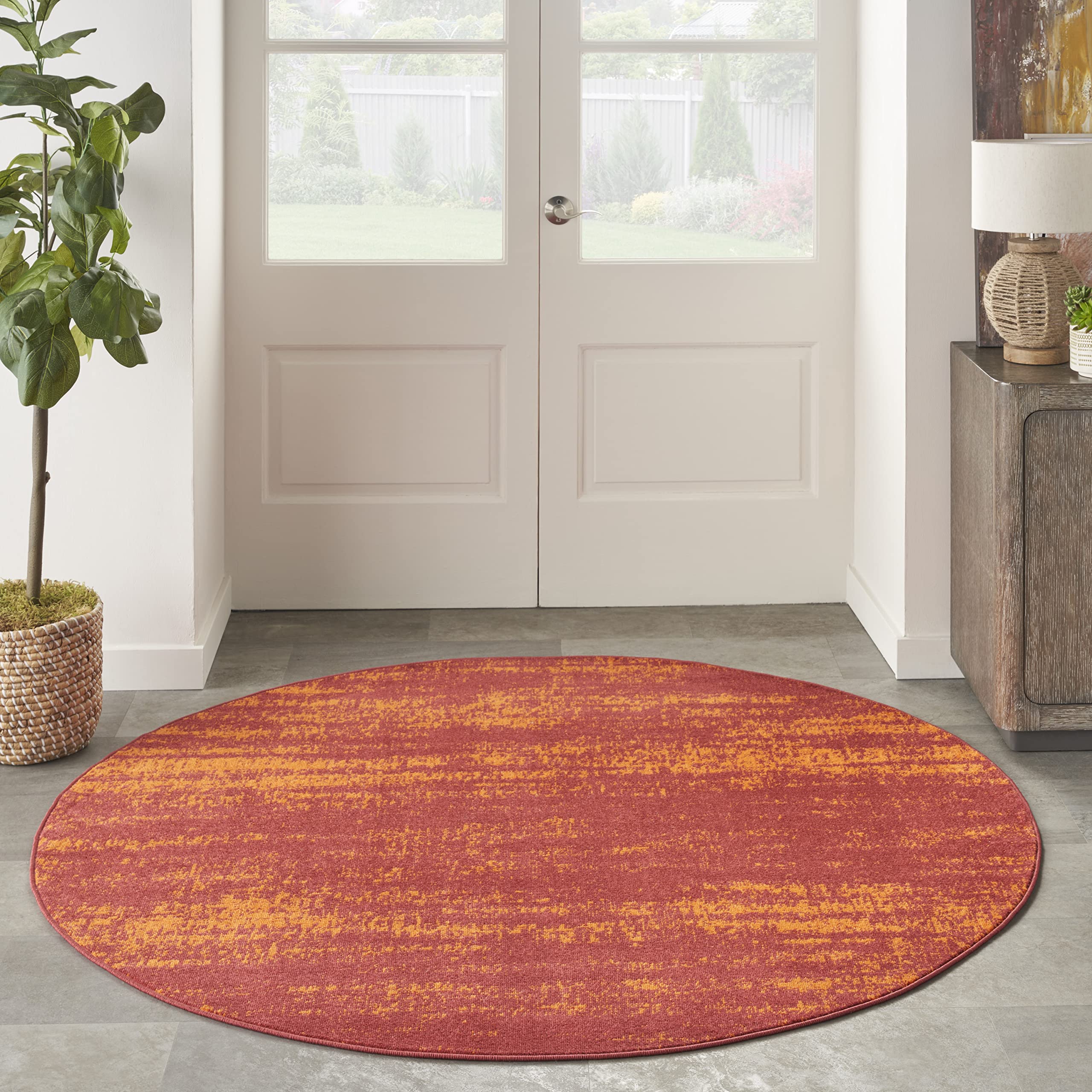 Nourison Essentials Indoor/Outdoor Red 4' X Round Area Rug, Easy Cleaning, Non Shedding, Bed Room, Living Room, Dining Room, Backyard, Deck, Patio (4 Round)