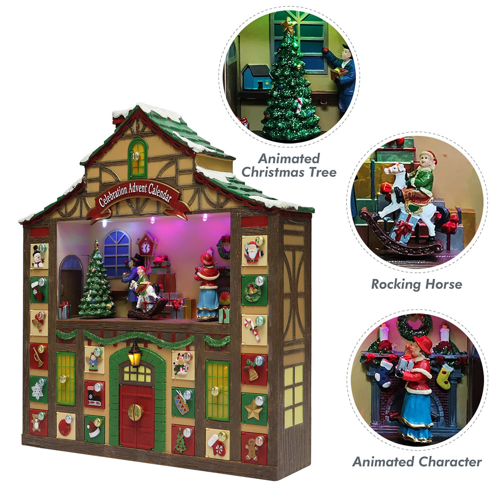 Moments in Time Christmas Decor Animated Advent Calendar House NM-X20272AA Plastic 16.2"H x 15.4"W x 3.7"D