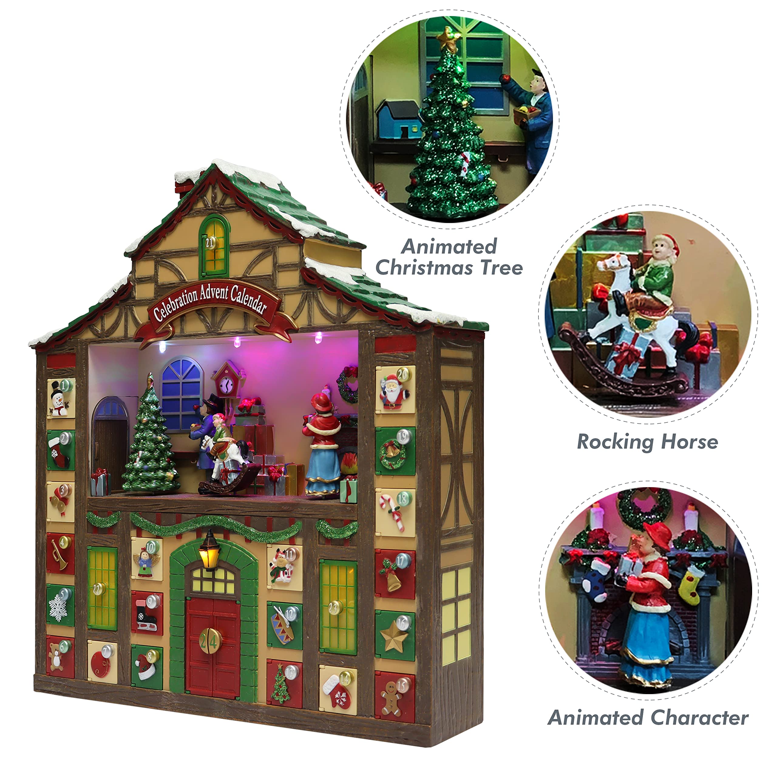 Moments in Time Christmas Decor Animated Advent Calendar House NM-X20272AA Plastic 16.2"H x 15.4"W x 3.7"D