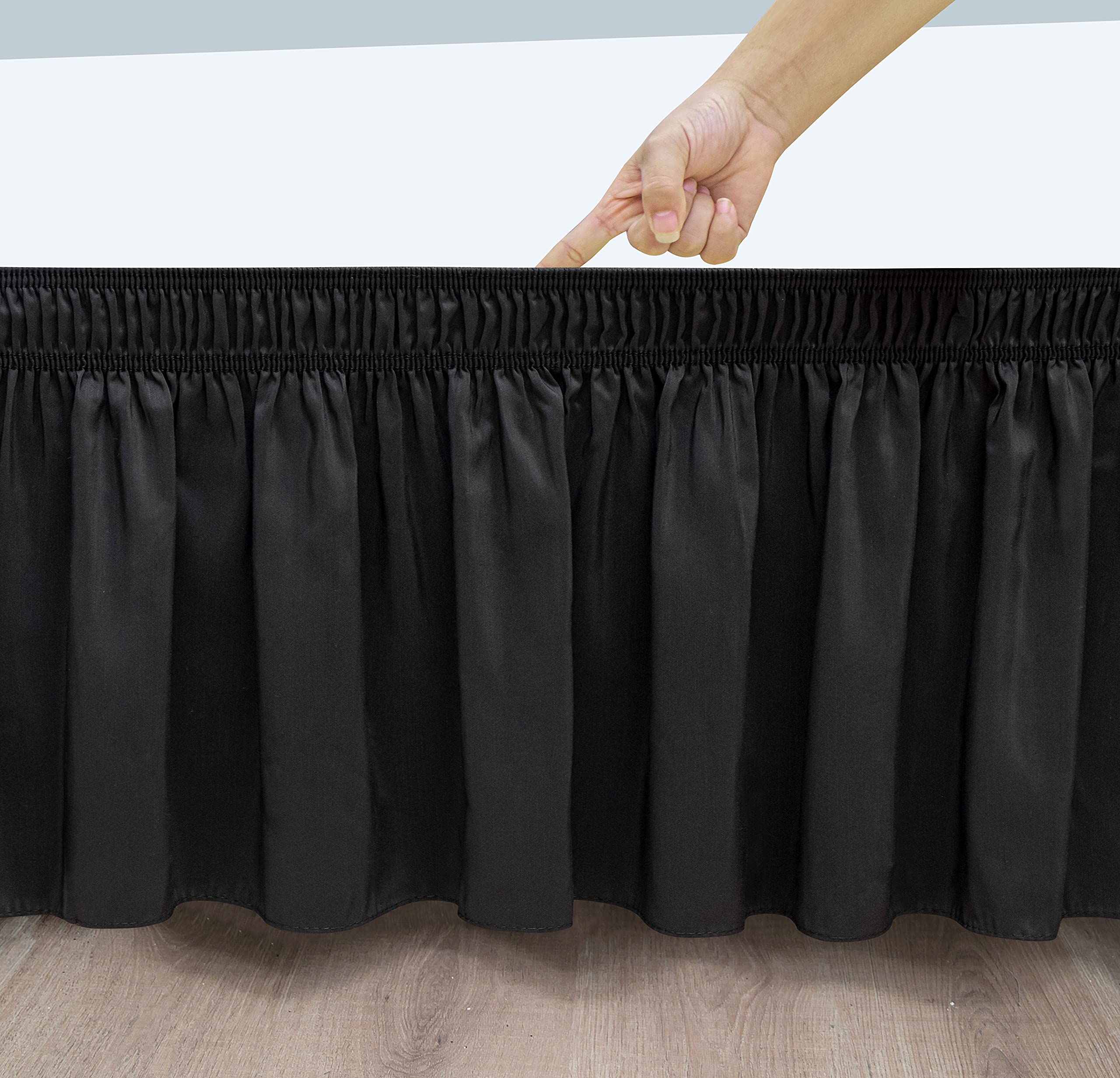 Biscaynebay Wrap Around Bed Skirts With Split Corners For Queen Beds 16' Drop, Black Elastic Dust Ruffles Easy Fit Wrinkle & Fade Resistant Silky Luxurious Fabric Solid Machine Washable