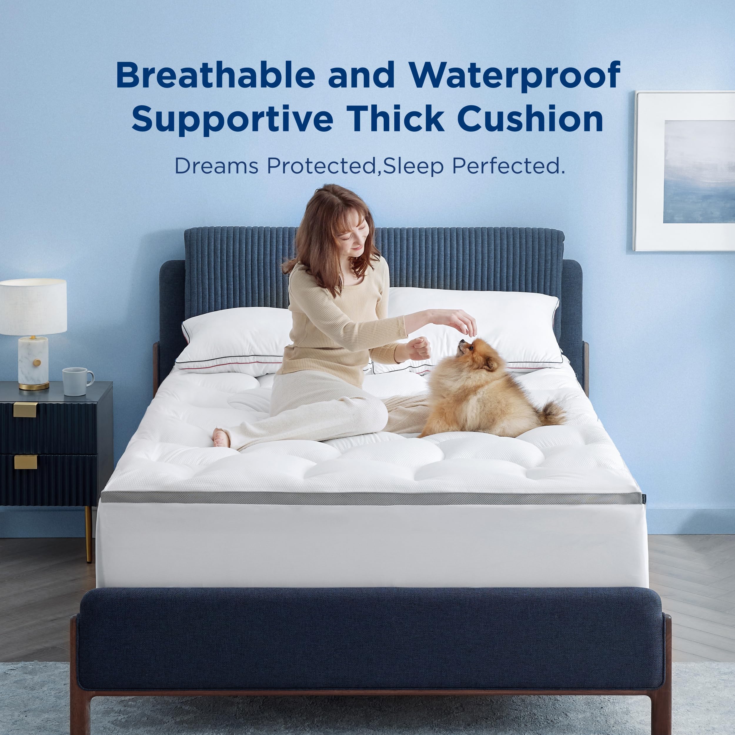 Bedsure King Mattress Topper - Pillow Top King Mattress Protector With 8-21 Inches Deep Pocket, 800 Gsm Extra Thick Waterproof Bed Pad Fitted, Soft Bed Cover For Home, Bedroom, Hotel - White