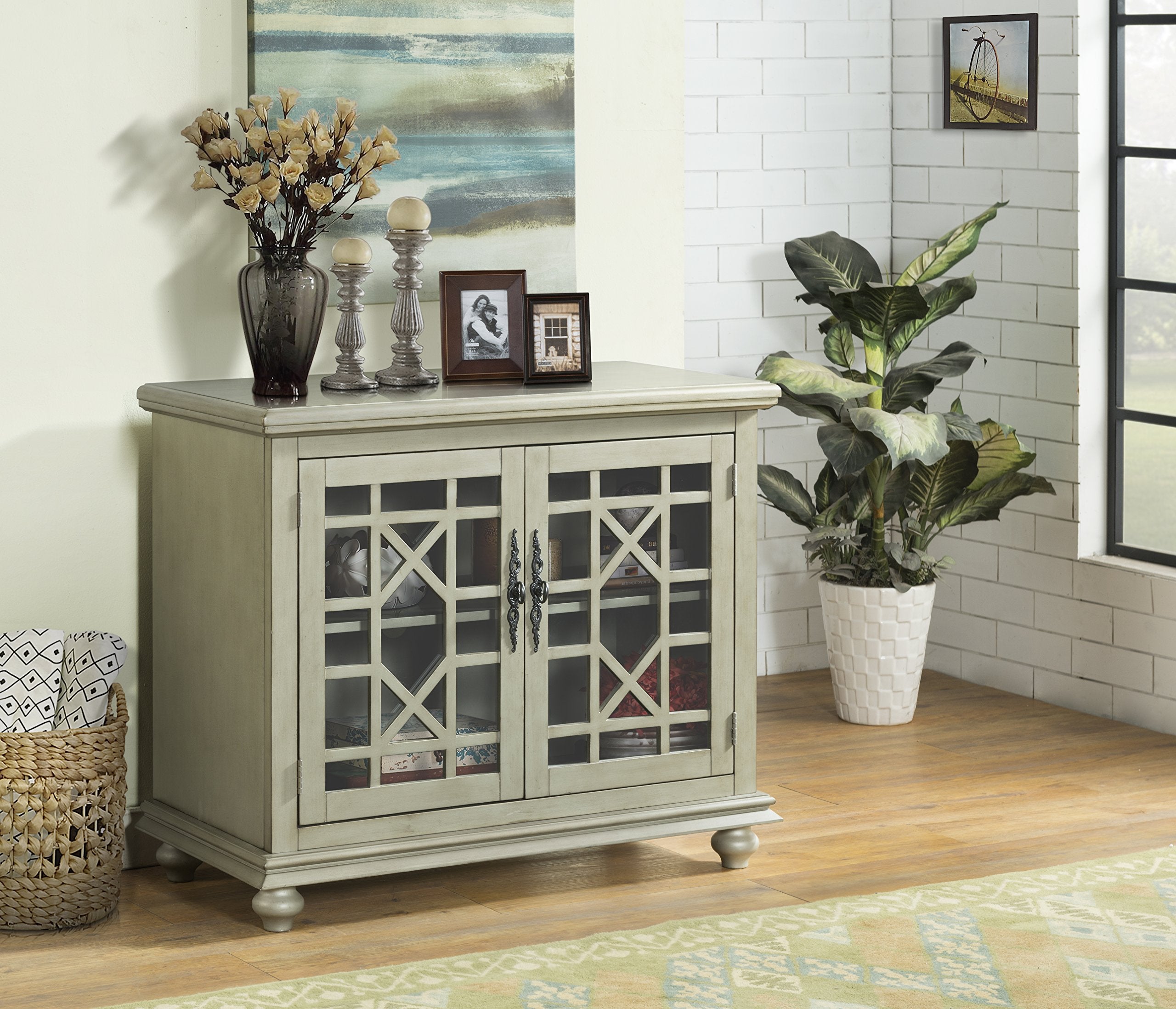 Martin Svensson Home Small Spaces 2 Door Accent Cabinet - Tv Stand, 38&quot; W X 32&quot; H, Antique Silver