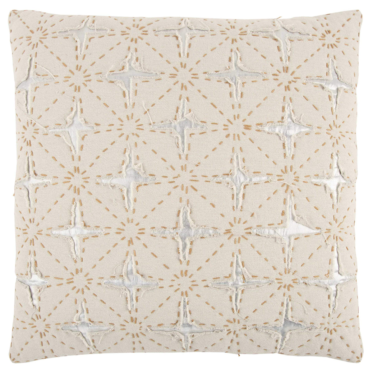 Rizzy Home | T13147 | Poly Fill Decorative Pillow | 24&quot;x24&quot; Neutral/Yellow/Metallic Deconstructed Star