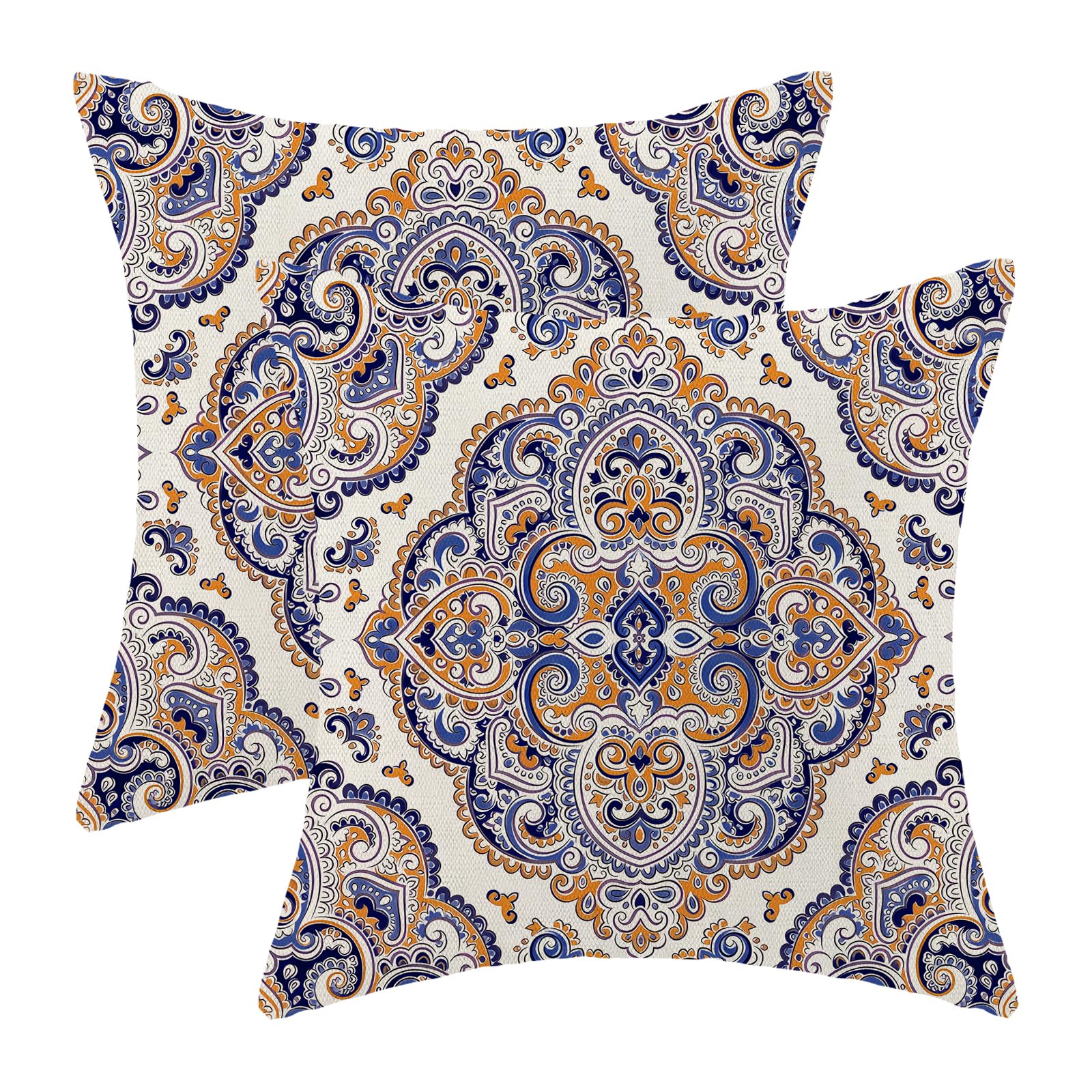 Navy Blue Boho Pillow Covers 18X18 Inch Set Of 2,Burnt Orange Carpet Pattern Throw Pillows Case,Ethnic Design Retro Outdoor Deco