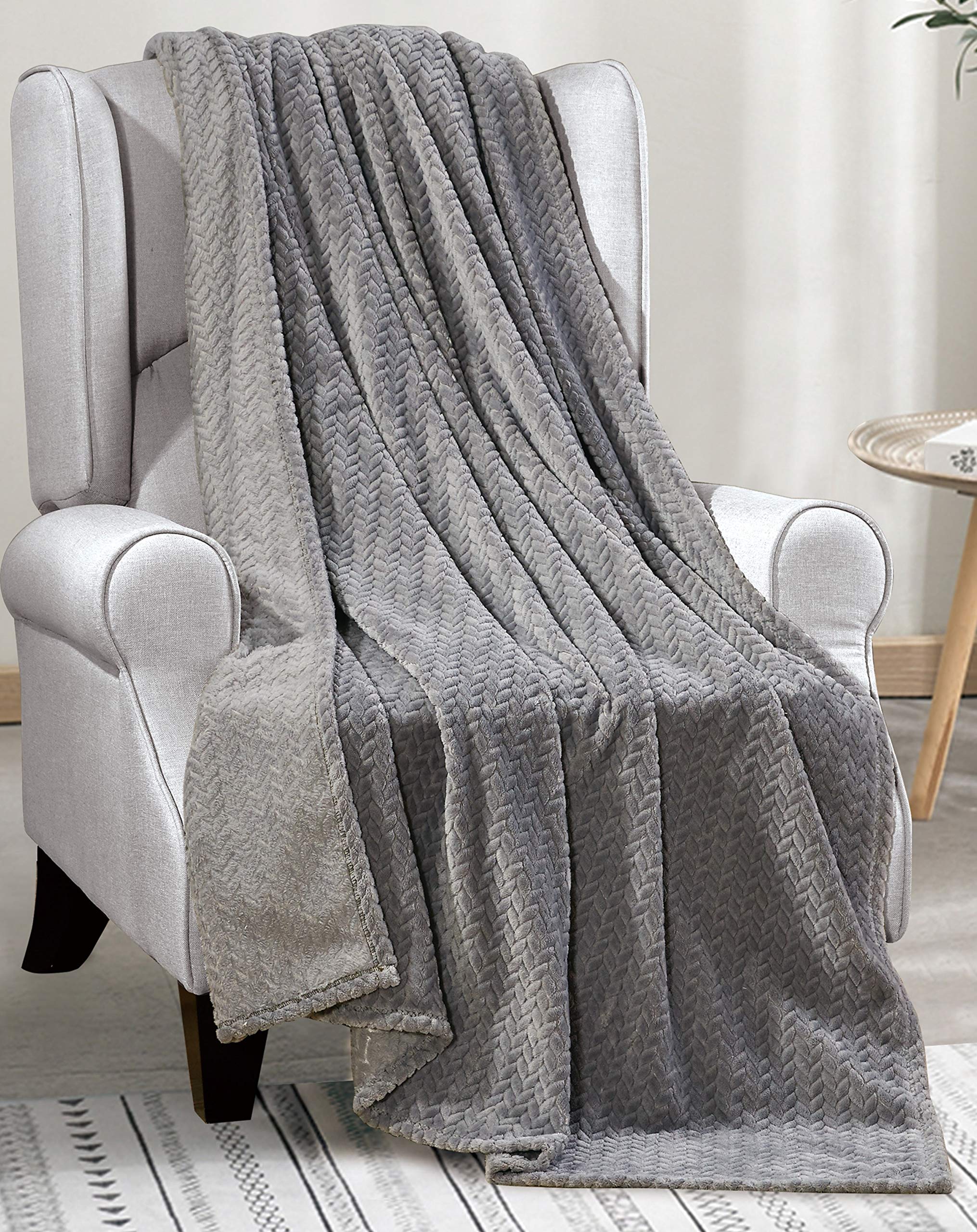 FAITH, HOPE, LOVE HOME D  COR Oversized and Extra Heavy Chevron Braided Throw Blanket (50 X 70) (Grey)