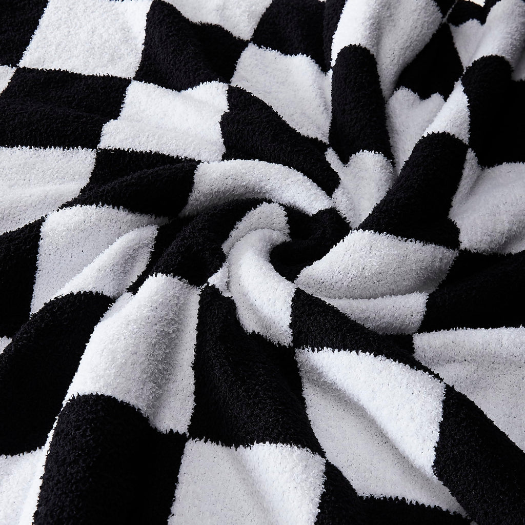 R.Share Black And White Checkered Throw Blanket 50X70 Inch Reversible, Microfiber Soft Comfy Cozy Lightweight Fluffy Fuzzy Warm
