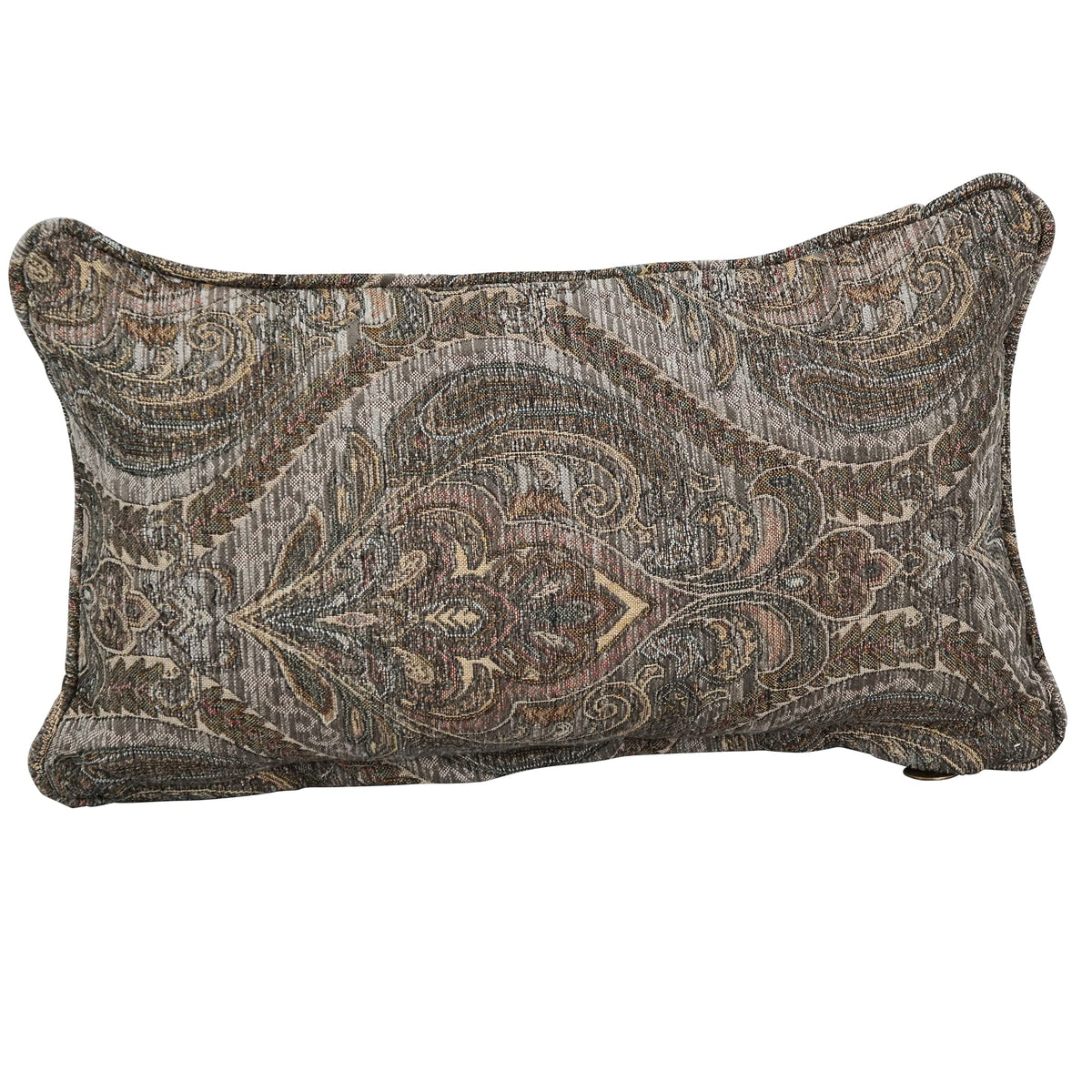 Blazing Needles Corded Rectangular Jacquard Chenille Throw Pillow, 20&quot; x 12&quot;, Grey Damask