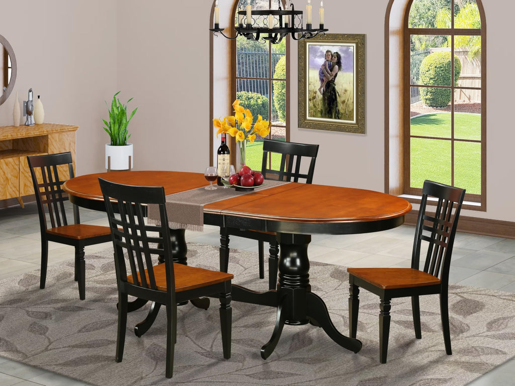 East West Furniture PVLG5-BCH-W 5 Piece Modern Dining Table Set Includes an Oval Wooden Table with Butterfly Leaf and 4 Dining Chairs, 42x78 Inch, Black & Cherry