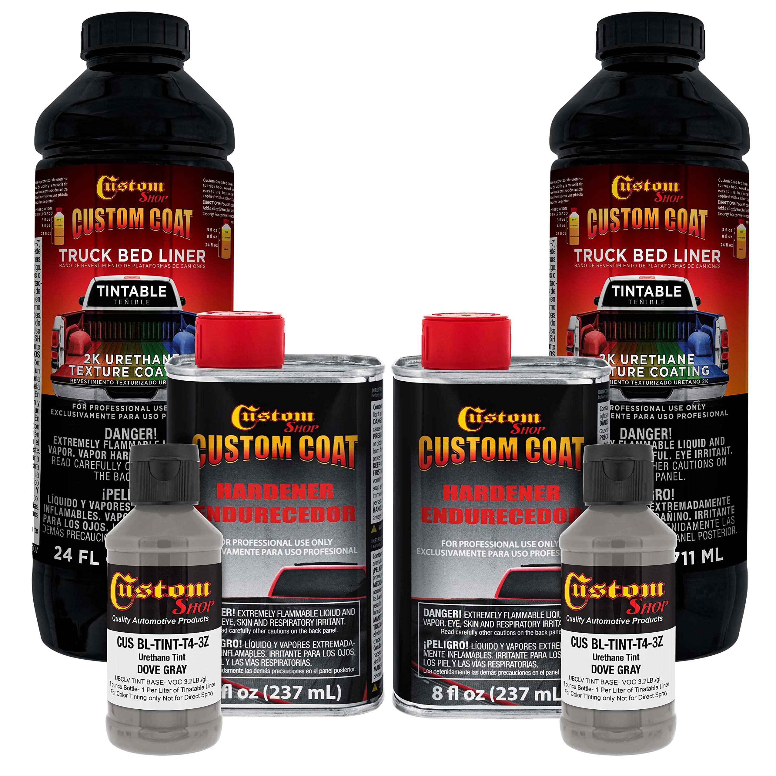 Custom Coat Dove Gray 2 Quart (1/2 Gallon) Urethane Spray-On Truck Bed Liner Kit - Easy Mixing, Just Shake, Shoot - Durable Text