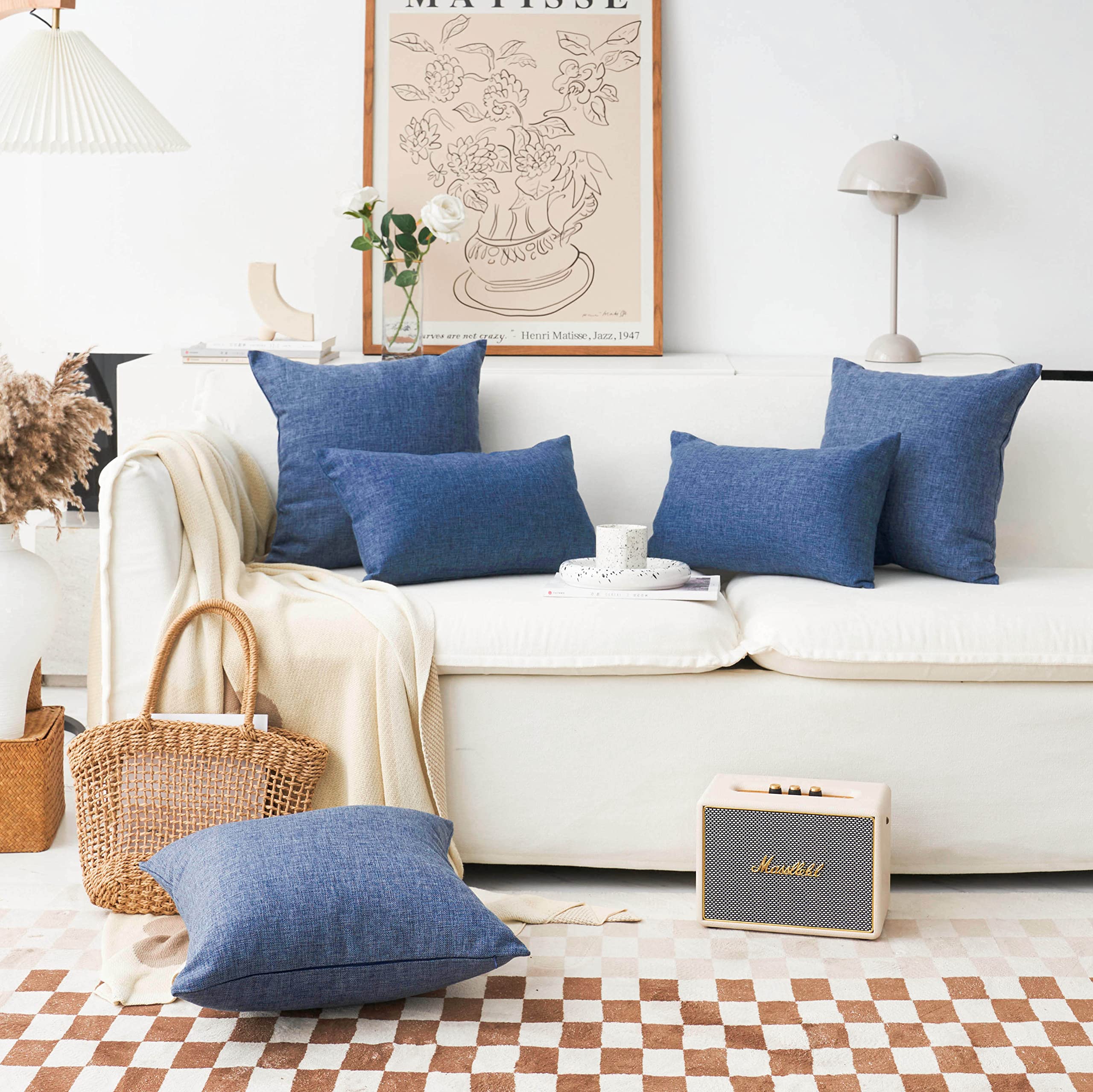 Home Brilliant Burlap Lined Linen Throw Pillow Covers Decorative For Couch, 18X18 Inches(45X45Cm), Navy Blue