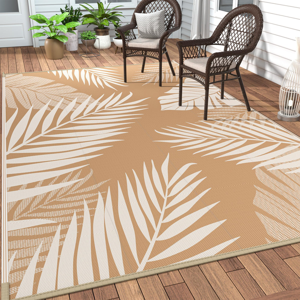 Genimo Outdoor Rug 5' X 8' Waterproof For Patios Clearance, Reversible, Plastic Straw Camping Rug Carpet, Large Area Rugs Mats F