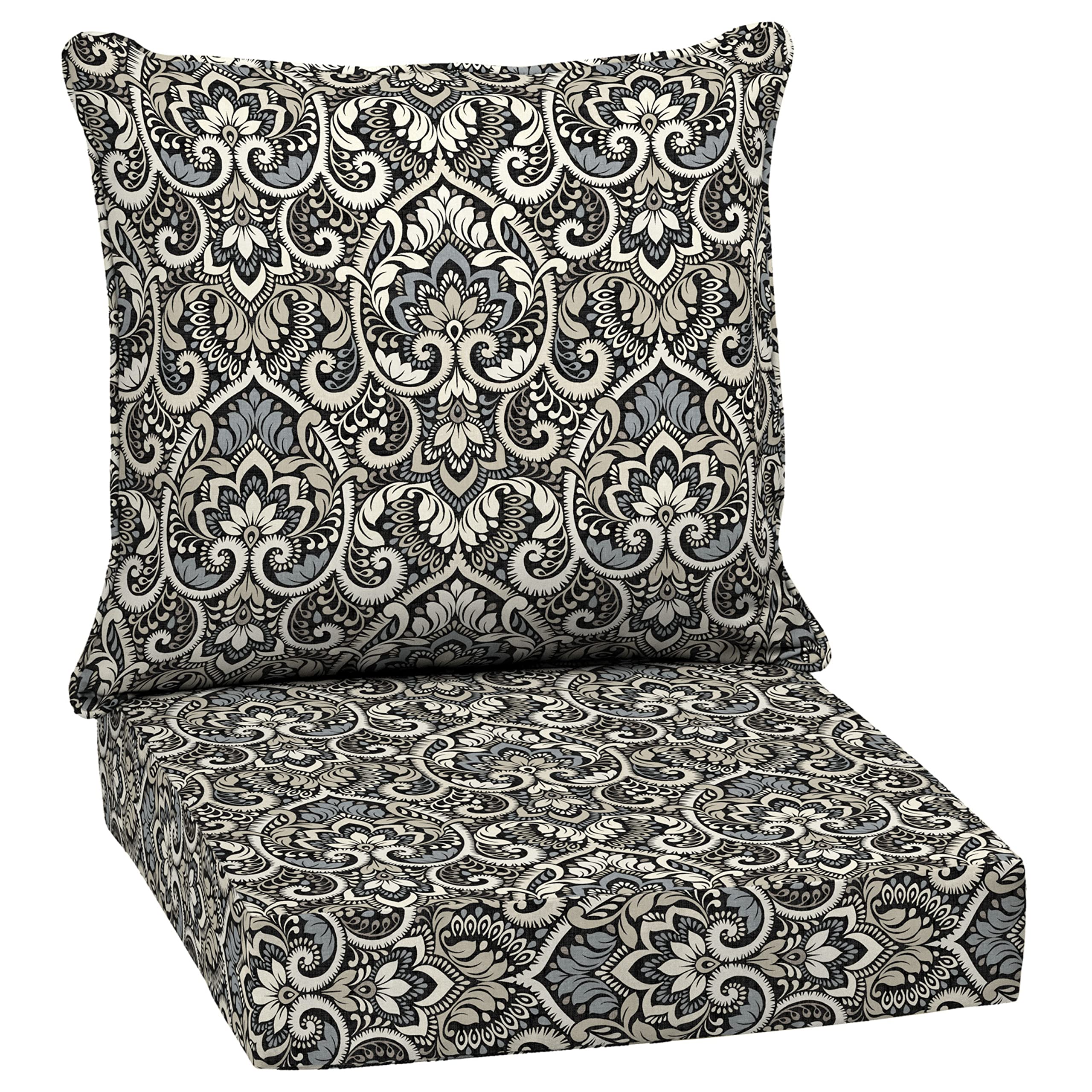 Arden Selections Outdoor Deep Seat Set, 24 X 24, Rain-Proof, Fade Resistant, Deep Seat Bottom And Back Cushion 24 X 24, Black Au