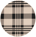 SAFAVIEH Courtyard Collection Area Rug - 53 Round, Black & Bone, Plaid Design, Non-Shedding & Easy Care, Indoor/Outdoor & Washa