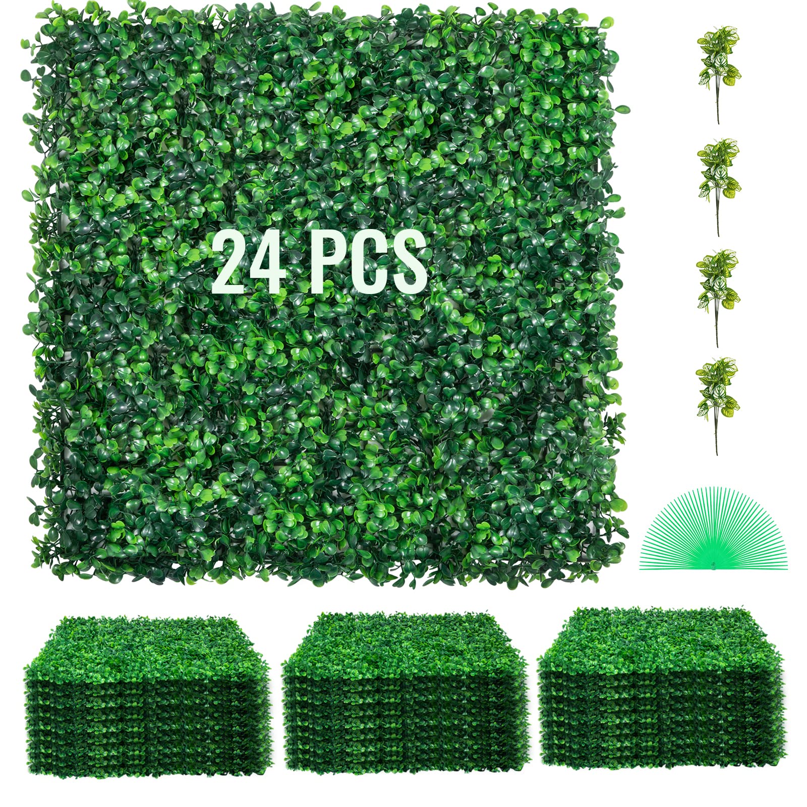 Vevor 24Pcs 20'X20' Artificial Boxwood Panels,Boxwood Hedge Wall Panels,Artificial Grass Backdrop Wall 1.6', Privacy Hedge Sc