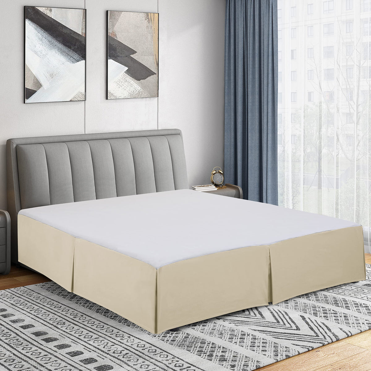 Cathay Home King Bed Skirt: Ultra Soft, Double Brushed, Wrinkle Resistant Microfiber Pleated Easy Fit Basic Bed Skirt - Cream, K