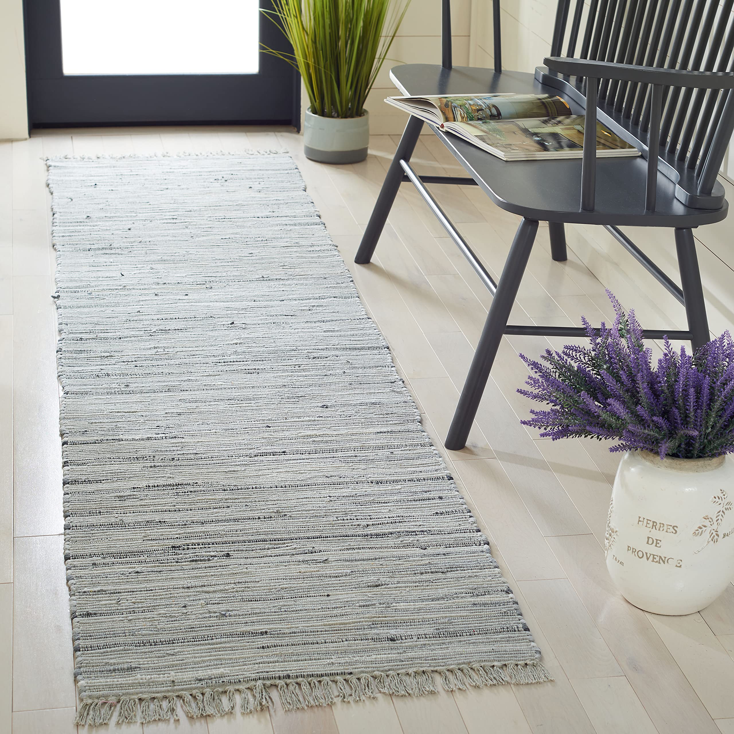 SAFAVIEH Rag Rug Collection Runner Rug - 23 x 12, Grey, Handmade Boho Stripe Cotton, Ideal for High Traffic Areas in Living Ro