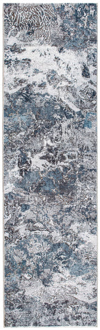 HomeRoots Grey/Blue Polyester 2’ x 7’ Gray Blue Abstract Galaxy Runner Rug