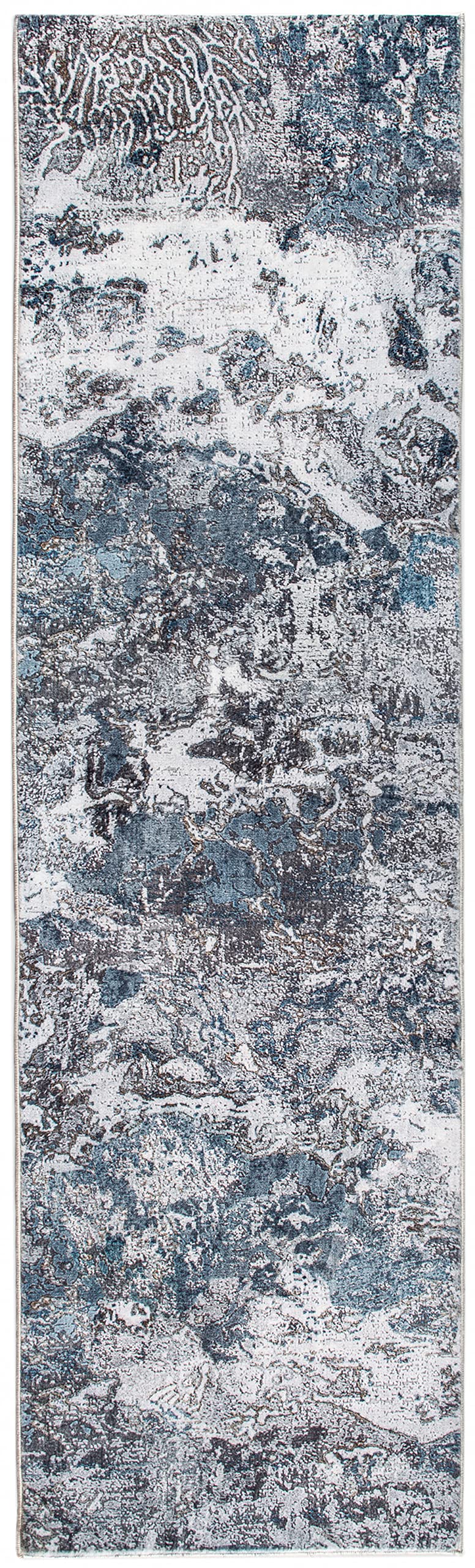 HomeRoots Grey/Blue Polyester 2’ x 7’ Gray Blue Abstract Galaxy Runner Rug