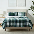 Amazon Basics 3 Piece Bedding Set, Micromink Sherpa, Ultra-Soft, Warm All Season Comforter, Full/Queen, Green Plaid