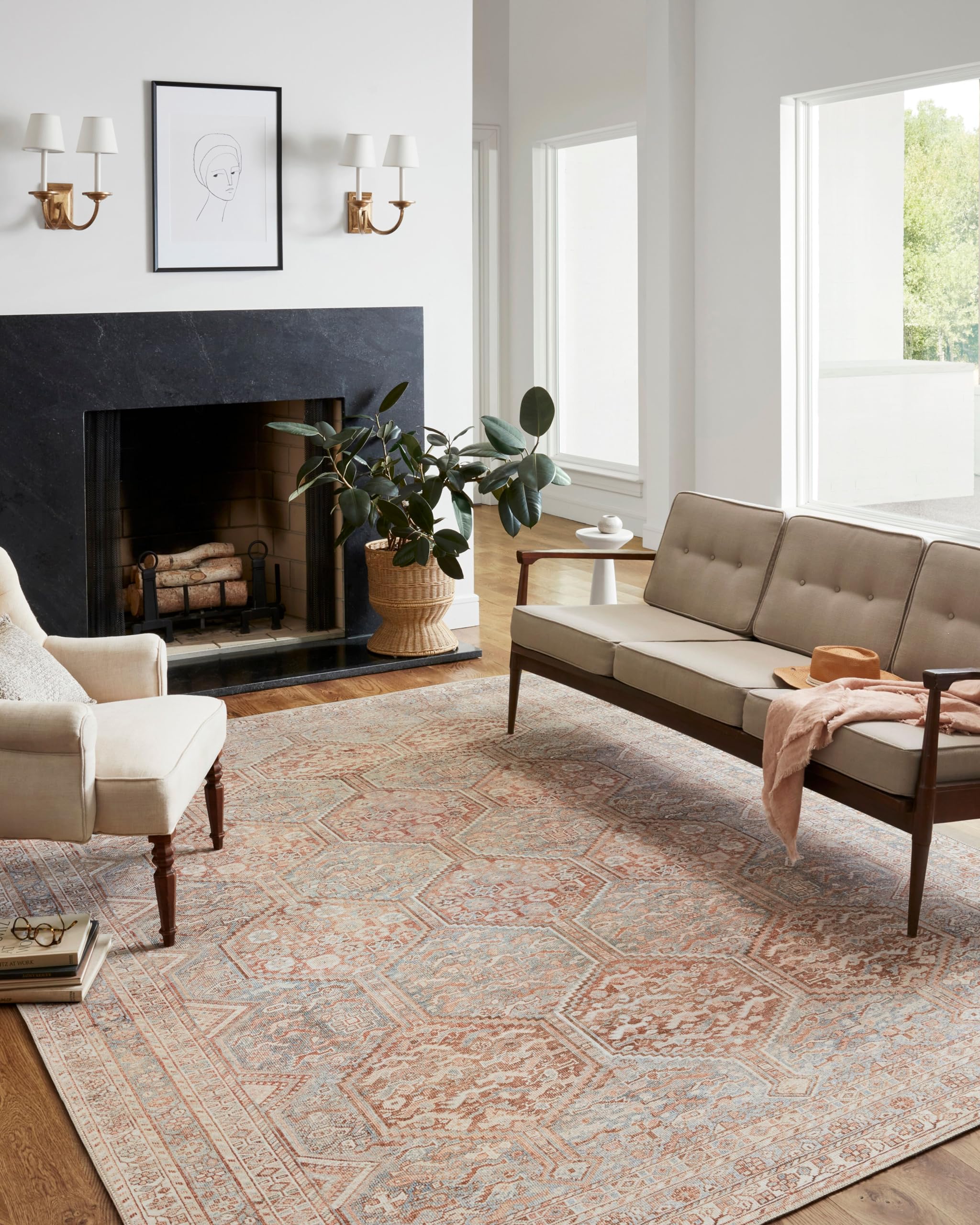 Loloi Chris Loves Julia x Jules Collection, Tangerine & Mist 2-3 x 3-9 Area Rug - Vintage Accent Rugs for Living Room, Bedroom